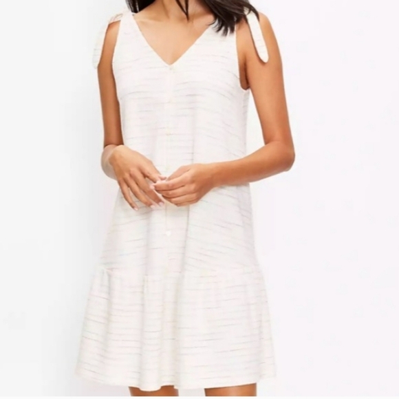 Loft Ann Taylor Women's Bow Strap Button Flounce Dress Size S - Picture 2 of 10